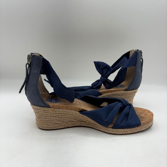UGG Trina Navy Blue Espadrille Wedge Sandals Knotted Ankle Tie 1011181 Womens 7 - Picture 6 of 10